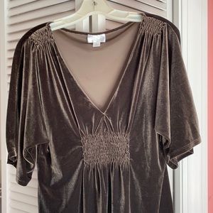 Flattering Deep V neck Velour Top rich color soft